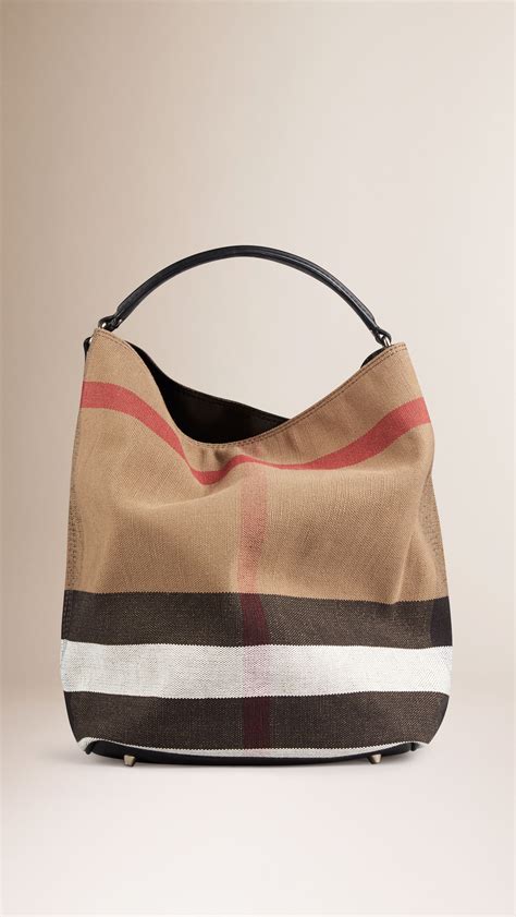 Burberry Medium Ashby Canvas Check Leather Tote 